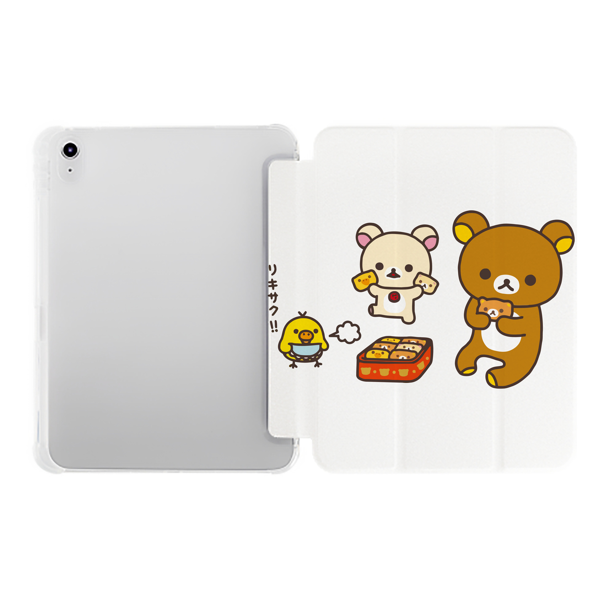 （画像用） リラックマ リラックマ キイロイトリ Rilakkuma Korilakkuma Kiiroitori IPad ケース ペン収納付き 三つ折りスタンド PUレザー×シリコン 対応機種9.5/10.5/10.9インチ